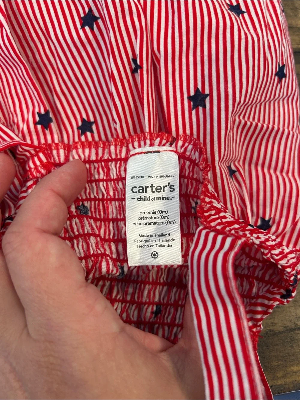 Carter's Child of Mine Preemie (0M) Red & White Striped Romper with Navy Stars